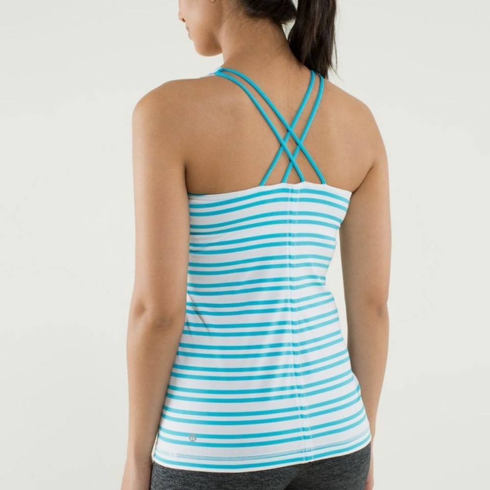 lululemon athletica Women’s FREE TO BE TANK
TURQUOISE STRIPE cross cross back